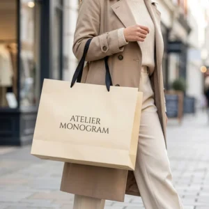 Personalized Drawstring Ribbon Handle White Cardboard Paper Gift Bag for Small Business