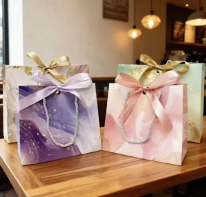 Personalized Marble Art Paper Gift Bag for Valentine’s Day, Mother’s Day, and Teachers