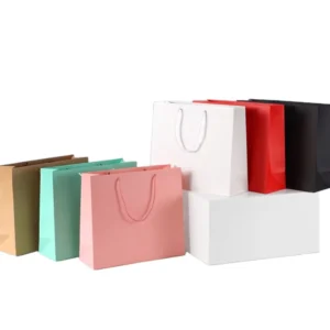 Pink Black White Recyclable Paper Gift Bags With Handle For Clothing And Shoes