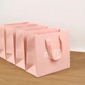 Pink Kraft Paper Shopping Tote Bag with Handle, Small Size