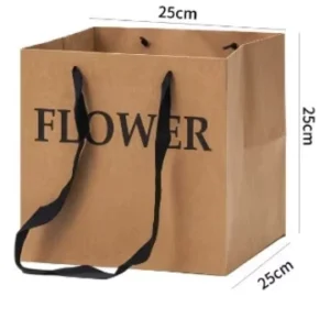 Printed Square Paper Gift Tote Bag with Ribbon for Candy and Flower Bouquet Packaging, Valentine’s Day and Mother’s Day