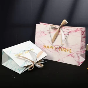 Recyclable Art Paper Gift Bag with Ribbon Handle, Custom Logo, Offset Printed, Moisture-Proof, Waterproof, Reusable