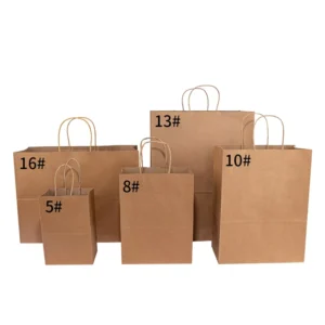 Recyclable Brown and White Kraft Paper Bags with Handles and Custom Printed Logo