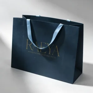 Recyclable Custom Logo Navy Paper Clothing and Gift Shopping Bag with Ribbon Handle