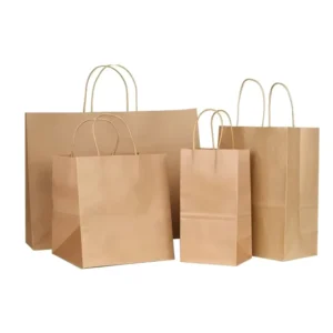 Recyclable Eco Friendly Kraft Paper Square Bottom Bag with Reusable Handle for Takeout Food Packaging Bag
