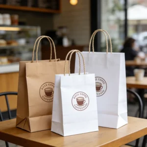 Recyclable Kraft Paper Bags With Handles, Offset Printed, Custom Logo, For Food Takeout And Supermarket Shopping