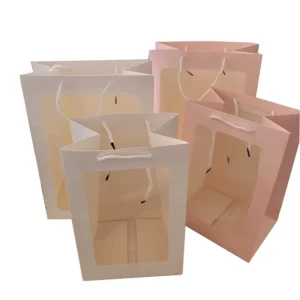 Recyclable Paperboard Gift Bag with Long Handles and Offset Printing for Flower Carrying