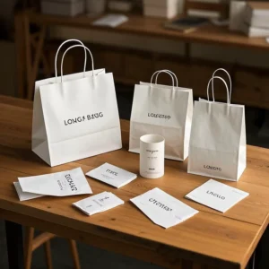Recyclable White Kraft Paper Shopping Bag With Twisted Handle, Custom Logo, For Takeout, Gift, Craft Packaging