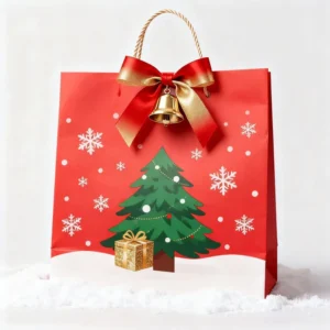 Recyclable Wrapping Bags Christmas Decorations Kraft Paper Offset Printed Xmas Designs Hand Length Twisted Handles Customizable