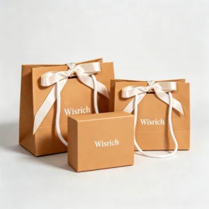 Recycled Luxury Cream Beige Paper Shopping Bag with Your Own Logo Ribbon Handle Bow for Gift Packaging Custom Printing