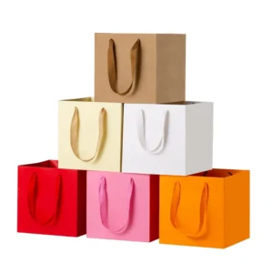 Custom Colorful Paper Gift Bag with Ribbon Handle for Boutique, Wedding, Birthday, and Holiday Packaging