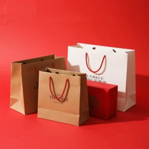 Red Paper Candy Gift Bag with Bow for Valentine’s Day, Weddings, Christmas, Candles, and Crafts
