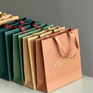 Reinforced Recyclable Kraft White Card Shopping Bag Customizable DIY Logo Varnished Screen Printed Handle Craft Retail Gift
