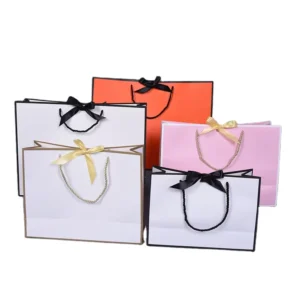 Reusable Coated Paper Gift Shopping Bags for Clothing, Weddings and Birthdays with Logo and Bow Tie