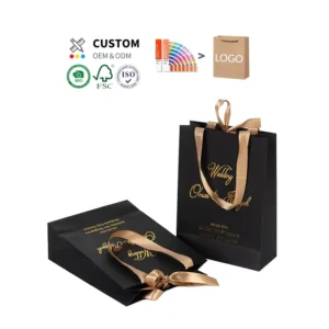 Ribbon Handle Gift Paper Packaging Jewelry Thank You Cloth Custom Luxury Shopping Bags with Logos