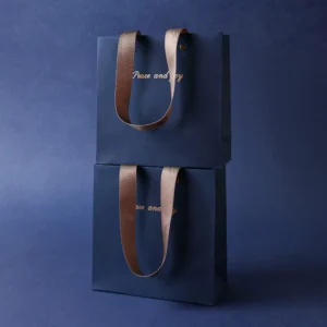 Royal Blue Kraft Paper Gift Bag with Custom Logo, Ribbon Handle, and Virgin Wood Pulp for Watches and Glasses