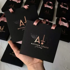 Small Custom Printed Logo Paper Gift Bags for Jewelry with Ribbon Handles