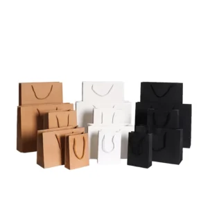 Small Vertical 13*19*6cm White and Black Card Paperboard Bag, Recyclable, Screen Printed, Varnished