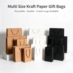 Small Vertical 13*19*6cm White and Black Card Paperboard Bag, Recyclable, Screen Printed, Varnished