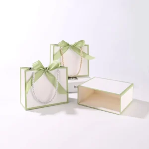 Small White Paper Gift Bag with Ribbon Bow Handle for Jewelry and Candy