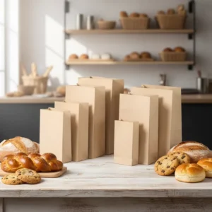 Square Bottom Oil-Resistant Kraft Paper Bags with Screen Printing for Bread, Champagne, Gifts, and Storage