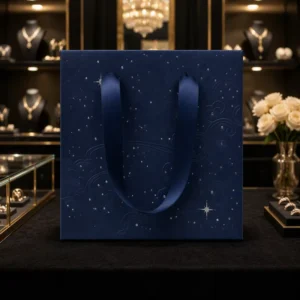 Starry Night Embossed UV-Printed Art Paper Gift Bags, Navy Blue, for Jewelry