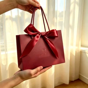 Sturdy Kraft Paper Tote Gift Bag With Ribbon Handles and Custom Logo for Business and Candle Shopping