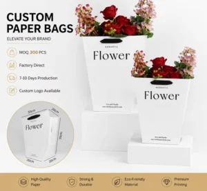 Tanabata Floral Illustration Trapezoid Coated Paper Bouquet Tote Bag for Flower Gift Packaging