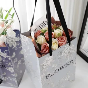 Tanabata Thickened Flower Paperboard Tote Bag for Valentine’s Day, Mother’s Day, Weddings and Festivals, Simple INS Style