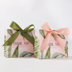 Thank You Party Favor Mini Paper Gift Bags with Bow Ribbon for Wedding