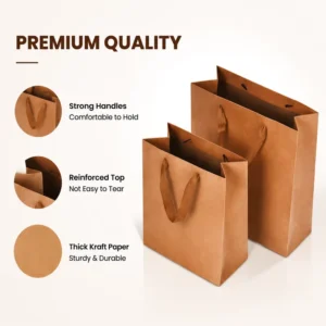 Thick Kraft Paper Shopping Bags with Reinforced Top and Strong Handles for Clothing and Tea, Custom Logo
