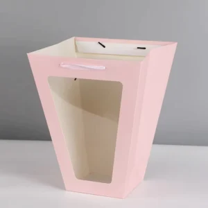 Transparent Gift Wrapping Paper Bag with Open Window and Handle for Clothing and Flower Packaging