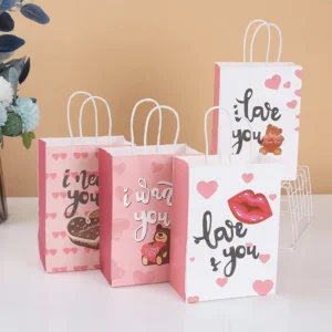 Valentine’s Day Kraft Paper Gift Bags for Parties, Birthdays, Engagements, Weddings, and Guests