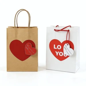 Wedding Party Recyclable Kraft Paper Gift Bags, Heart Printed, Eco-Friendly Totes for Valentine’s Day