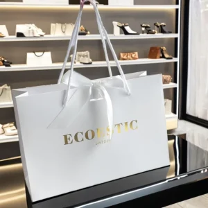 White Biodegradable Coated Art Paper Gift Bag for Shoe Packaging with Custom Logo