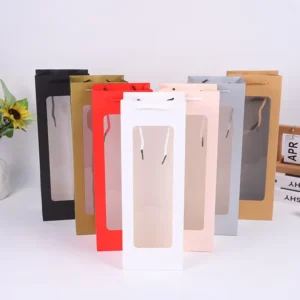 White Black Pink Flower Transparent Gift Bag Custom Paper Bag for Wine Wine Packing Custom Paper Bags with Logo