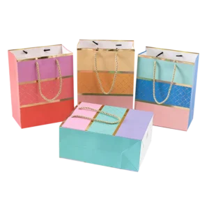 White Card Gift Paper Bag with Gold Stamping and Twisted Rope Handle for Shopping and Packaging