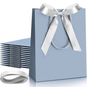 White Card Paper Wedding Gift Bags with Handles Ribbon Bow Bridal Shower Gift Bags