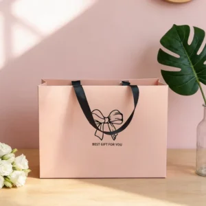White Card Stock Tote Bags for Shoes, Clothes, and Gifts with Cotton Rope Ribbon Handles, Printed Logo, Custom Color