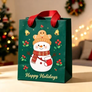 White Cardboard Christmas Jewelry Gift Bag with Silk Ribbon