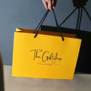 White Cardboard Gift Bags with Ribbon Handles and Printed Logo