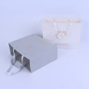 White Custom Printed Gift Paper Bag for Shoes, Clothes, Jewelry and Wedding Gifts with Ribbon Handles