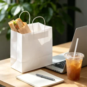 White Kraft Paper Bag with Twisted Handles, Custom Printed for Boutique Clothing, Retail, and Bakery