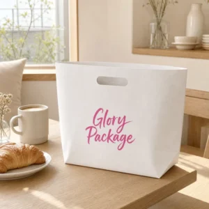 White Kraft Paper Shopping Bag with Die-Cut Handles and Logo Printing for Clothing and Shoe Packaging