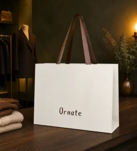 White Paper Gift Bag with Ribbon Handles for Jewelry Boxes and Fragrance Sets