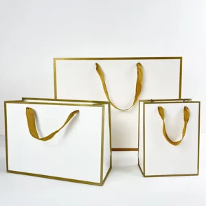 White Paperboard Gift Bags with Carrying Strap for Shopping and Candle Packaging