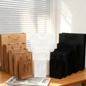 White and Black Folding Cardboard Shopping Bags for Clothing