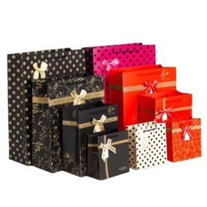 Women’s Clothing Kraft Paper Gift Bag with Bow Handle and Hot Stamping Logo for Clothing Stores