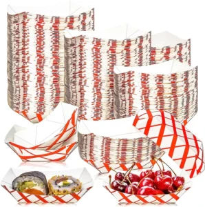 0.25 lb Disposable Recyclable Kraft Checkered Paper Food Tray for Fries and Snacks