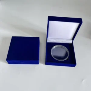 10*10cm Square Blue Velvet Plastic Flocking Box for Souvenir Badge Medallions